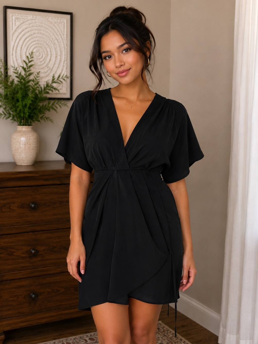 Black Wrap-Front Sleep Dress